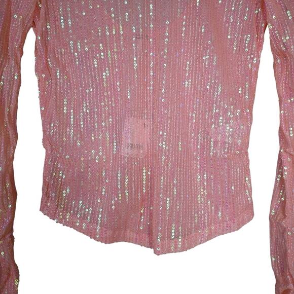 Free People Womens S Unapologetic Sequin Long Sleeve Top in Peach NEW - Picture 7 of 13
